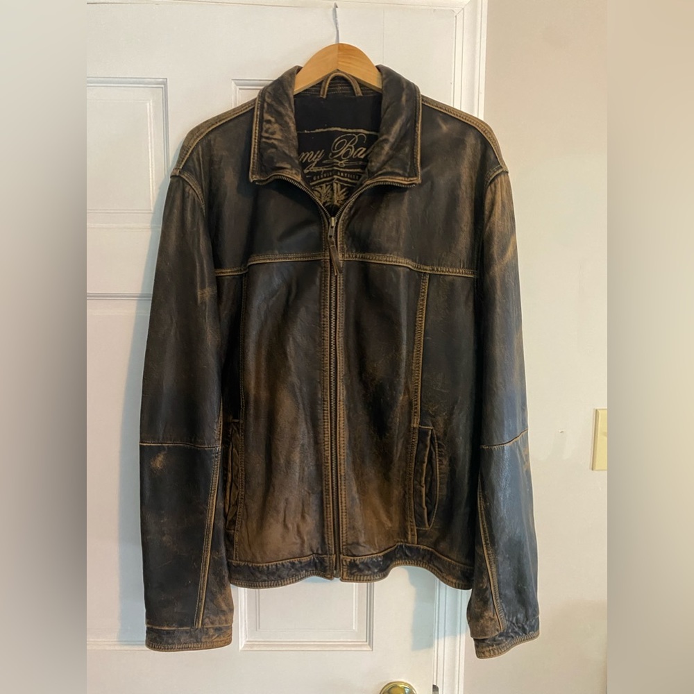 Tommy Bahama men’s motorcycle jacket, distressed, leather black coat extra large